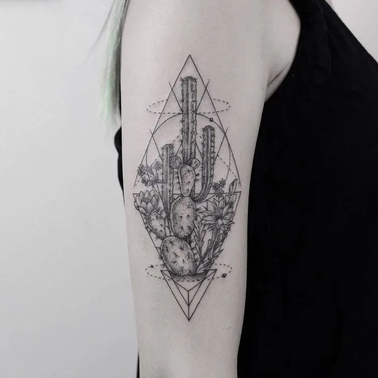 Half Sleeve Cactus Tattoo