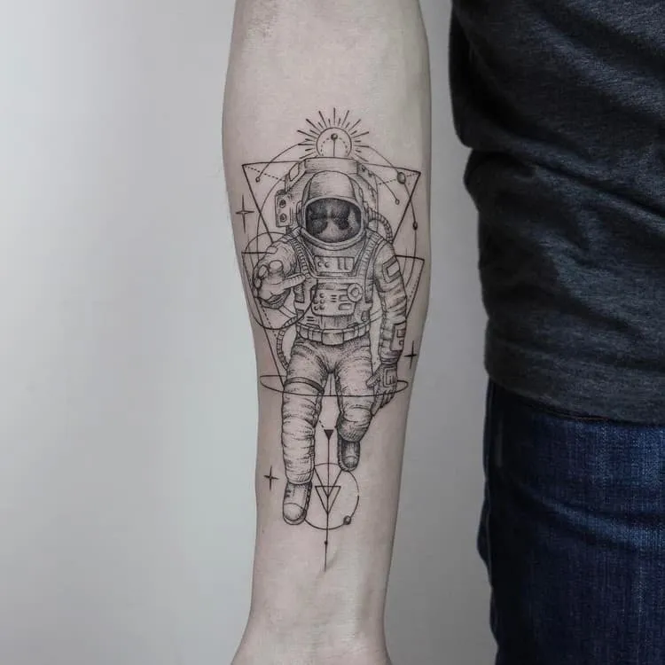 Astronaut Tattoo on Inner Forearm