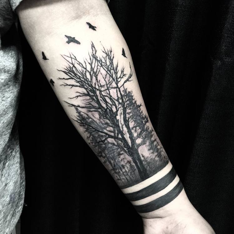 Dark Forest Tattoo Stencil