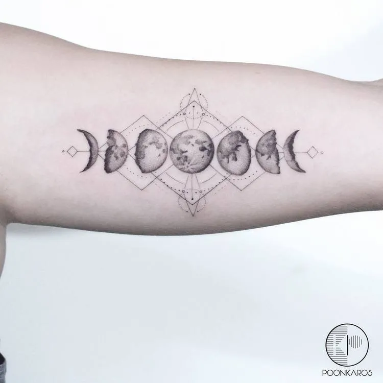 Dotwork Moon Phases and Geometric Elements by poonkaros
