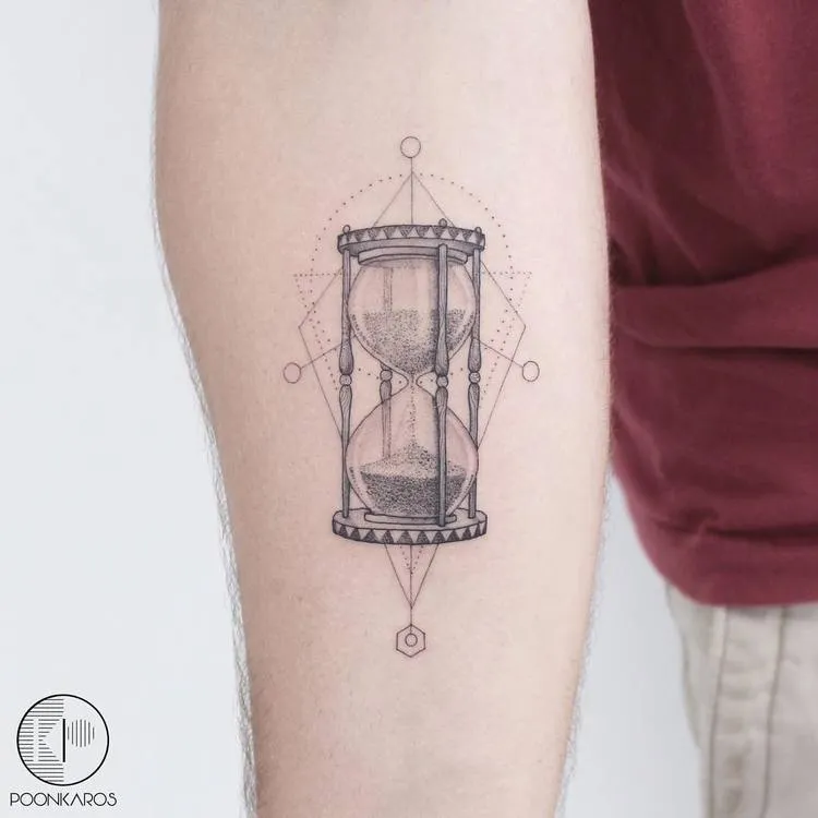 Dotwork Geometric Hourglass Tattoo by poonkaros