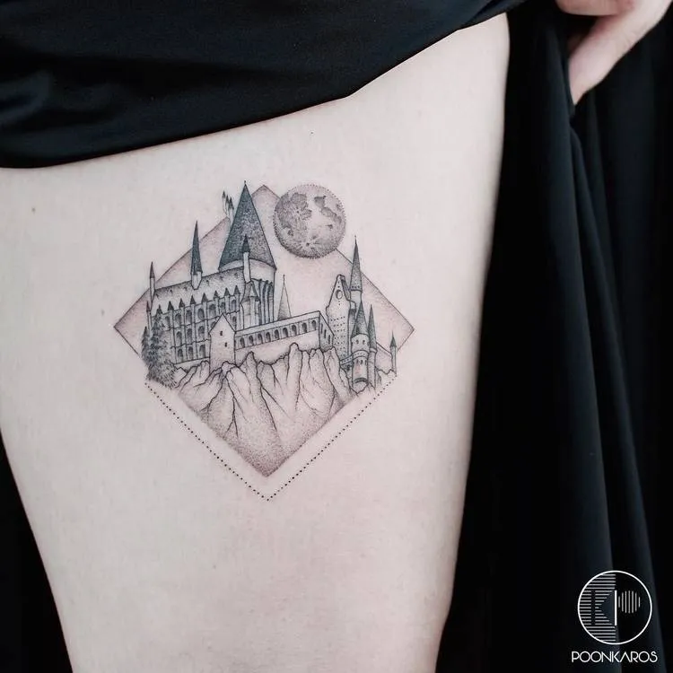 Hogwarts Castle and Full Moon Tattoo