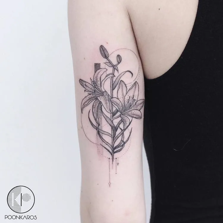 Black and Grey Tiger Lilies Tattoo by poonkaros