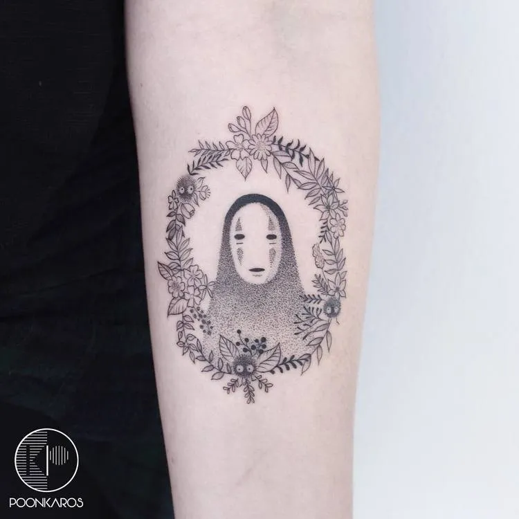 No Face Tattoo and Flowers by poonkaros