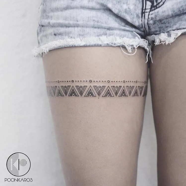 Mayan Pattern Thigh Band Tattoo by poonkaros