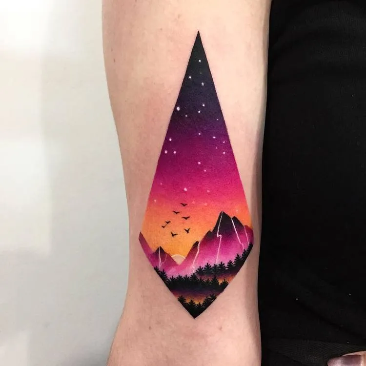 Mountain View and Night Sky Inside Diamond Shape by dariastahp