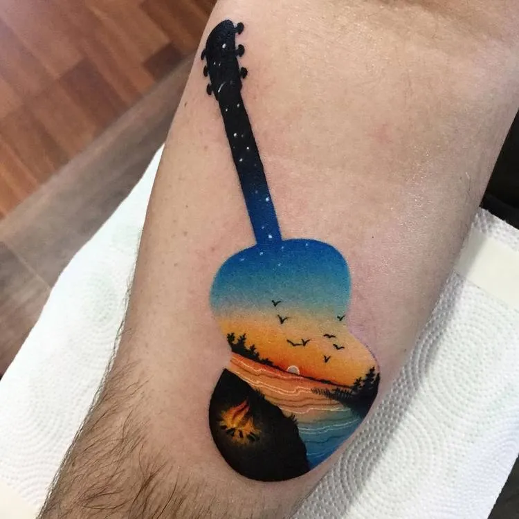 Sunset Scenery/Guitar Tattoo by dariastahp