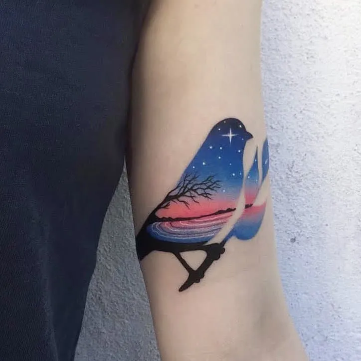 Seaside Nocturnal Landscape / Bird Tattoo by dariastahp