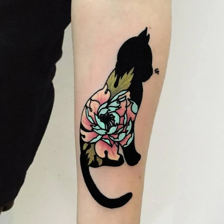 Floral Cat Tattoo by dariastahp
