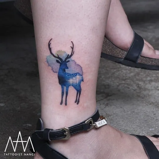 Cosmic Deer Tattoo by Tattooist Nanci