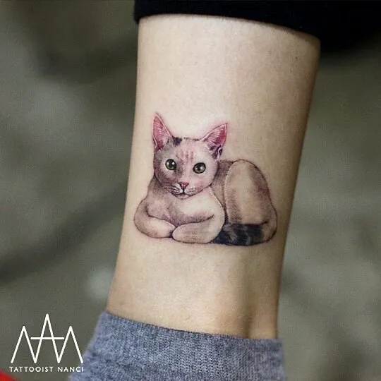 Adorable Cat Tattoo by Tattooist Nanci