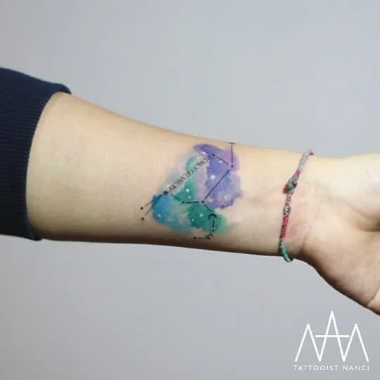 Watercolor Leo Constellation Tattoo by Tattooist Nanci