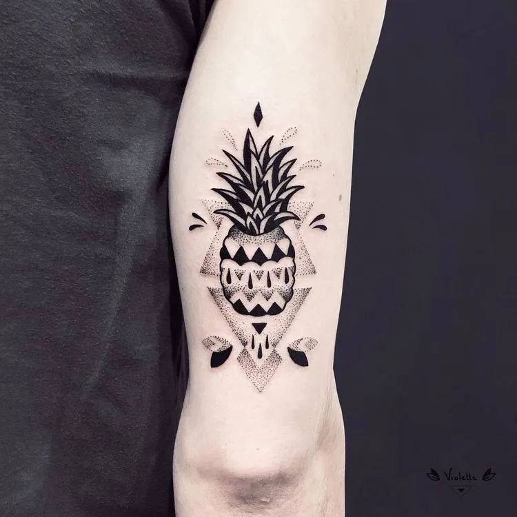 Blackwork and Dotwork Ananas Tattoo by violette_bleunoir