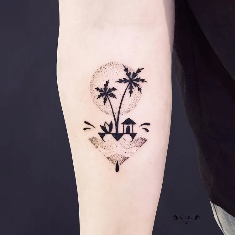 Island and Coconut&nbsp;Tree Tattoo by violette_bleunoir