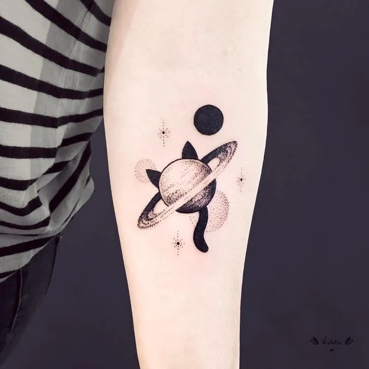 Saturn and Cat Tattoo by violette_bleunoir