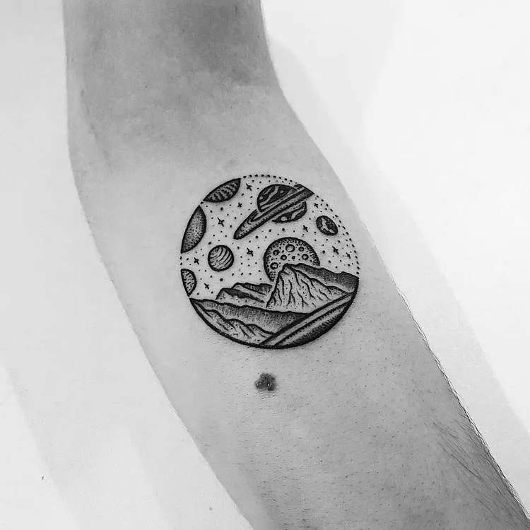 Space & Mountains Tattoo by Mike Stout
