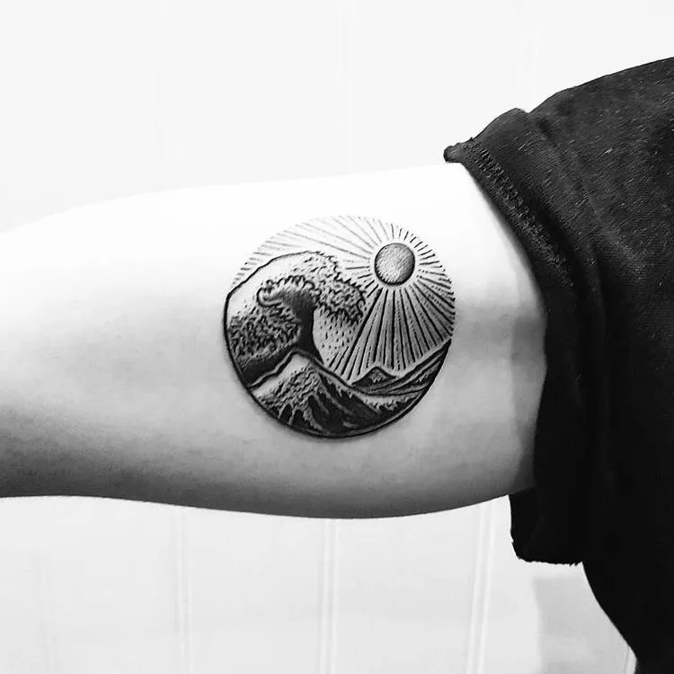 Sun and Waves Tattoo by Mike Stout