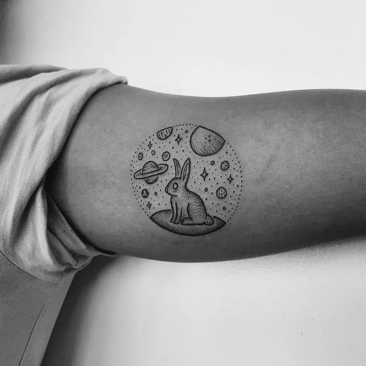 Intergalactic Rabbit Tattoo by Mike Stout