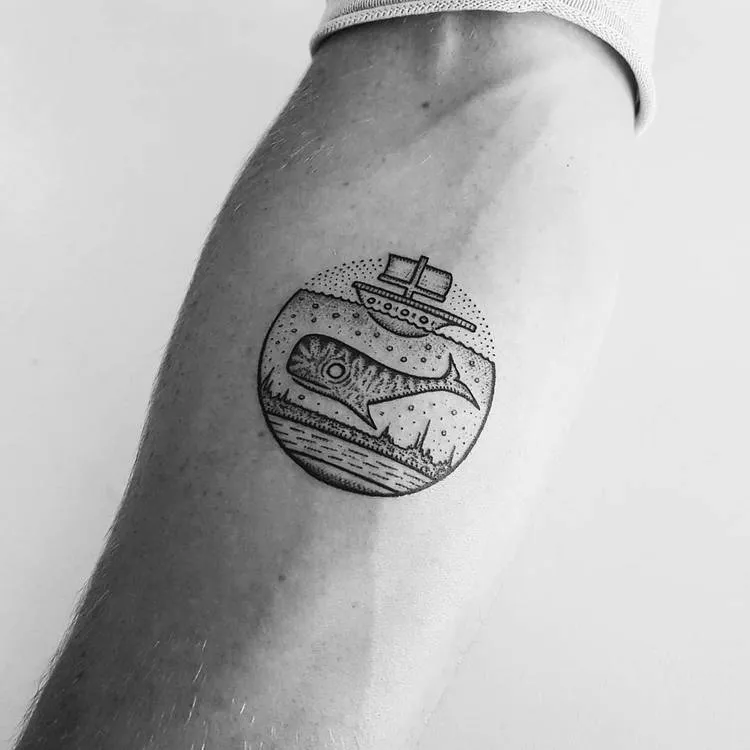 Whale and Ship Tattoo by Mike Stout