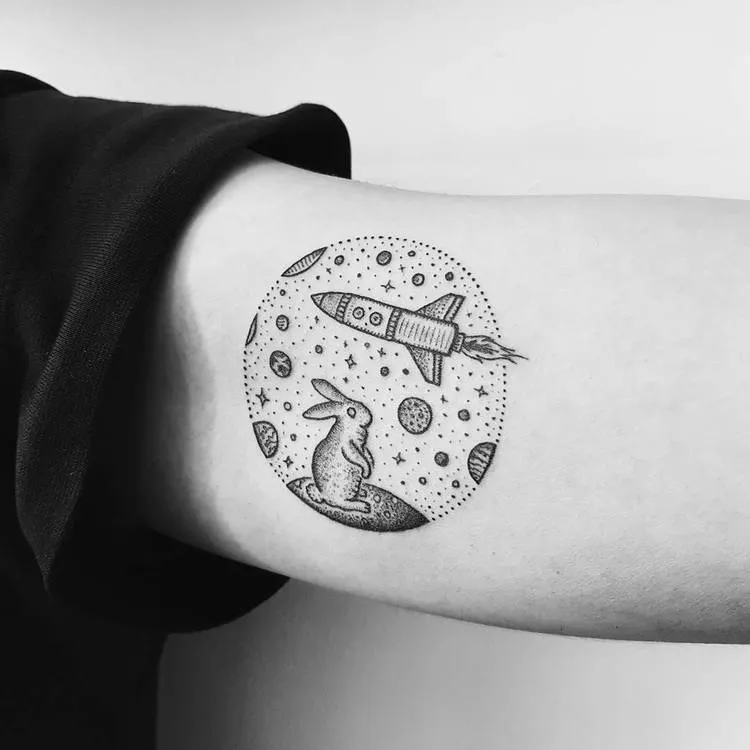 Space Rabbit Tattoo by Mike Stout