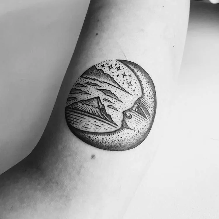 Crescent Moon Tattoo and Landscape by Mike Stout