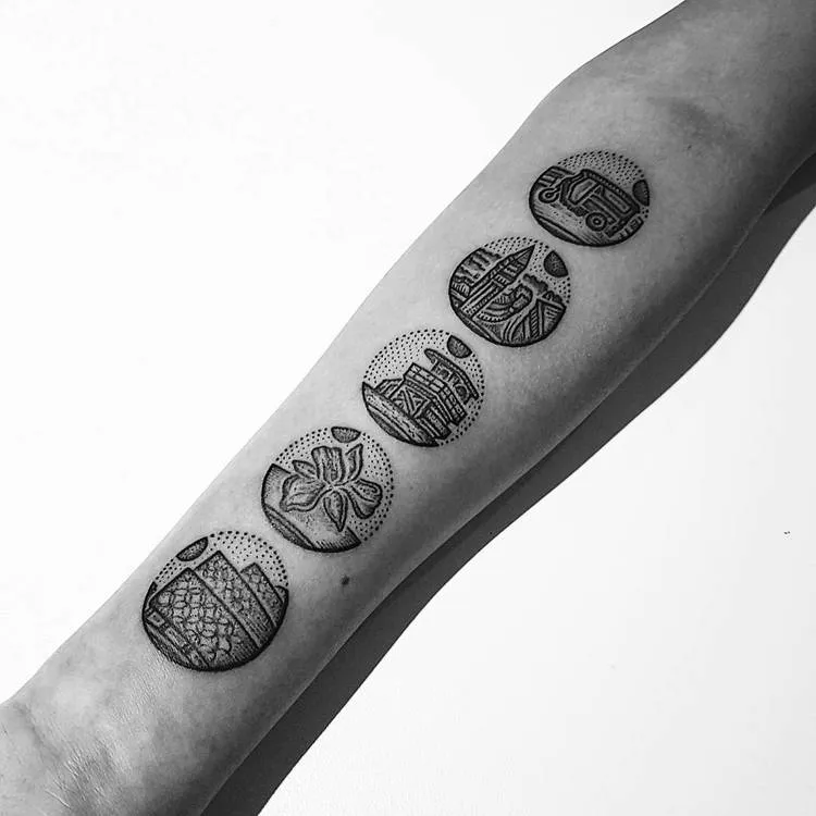 Dotwork Circular Tattoos on Inner Forearm by Mike Stout