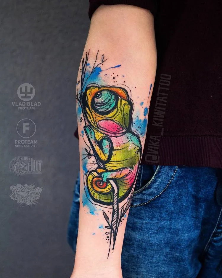 Sketchy Watercolor Chameleon Tattoo by vika_kiwitattoo