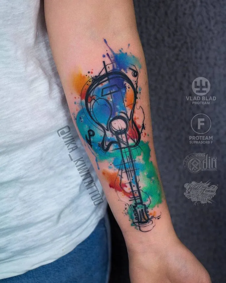 Watercolor Guitar Tattoo by vika_kiwitattoo