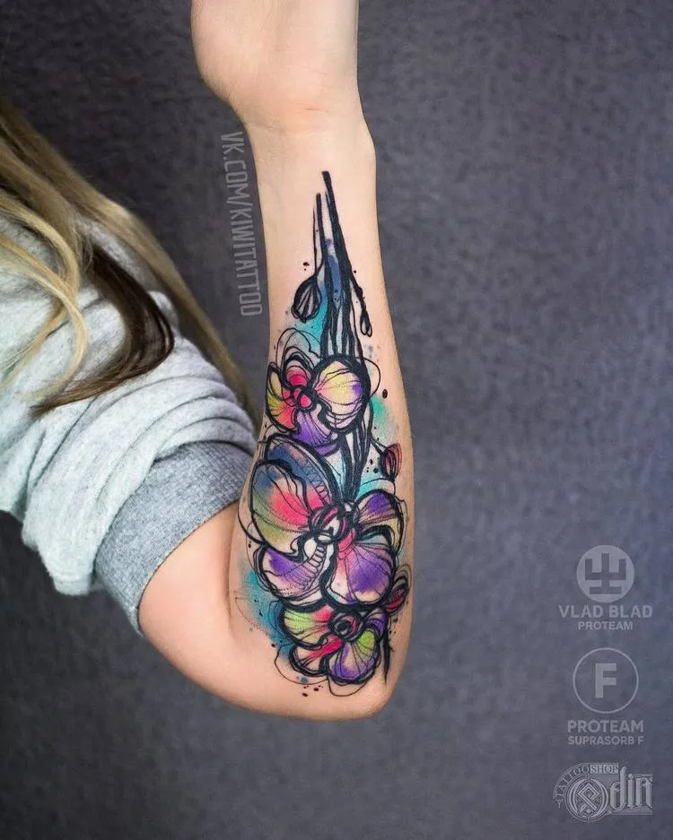 Sketchy Orchid Flower Tattoo by vika_kiwitattoo