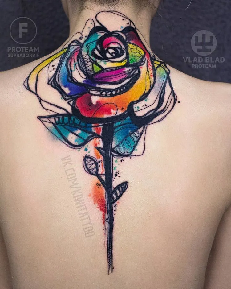 Colored Rose Tattoo by vika_kiwitattoo