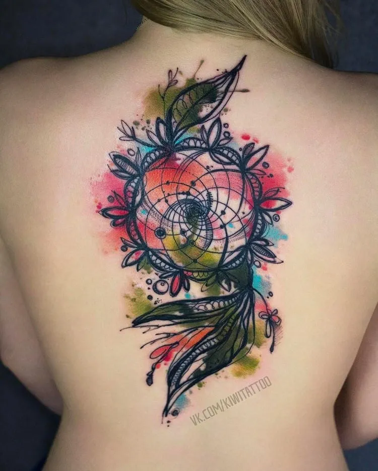 Watercolor Dreamcatcher Tattoo by vika_kiwitattoo