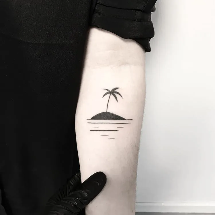 Hand Poke Palm Tree Tattoo by Pokeeeeeeeoh