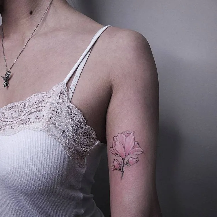 Pink Magnolia Tattoo by Vitaly Kazantsev