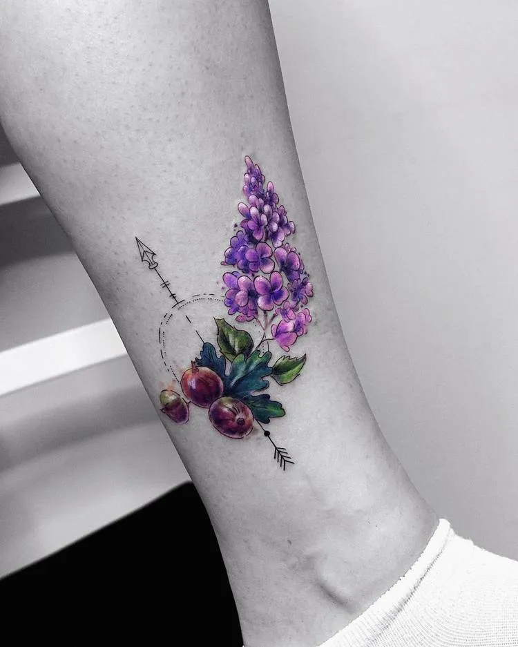 Botanical Tattoo with Geometric Elements by Vitaly Kazantsev
