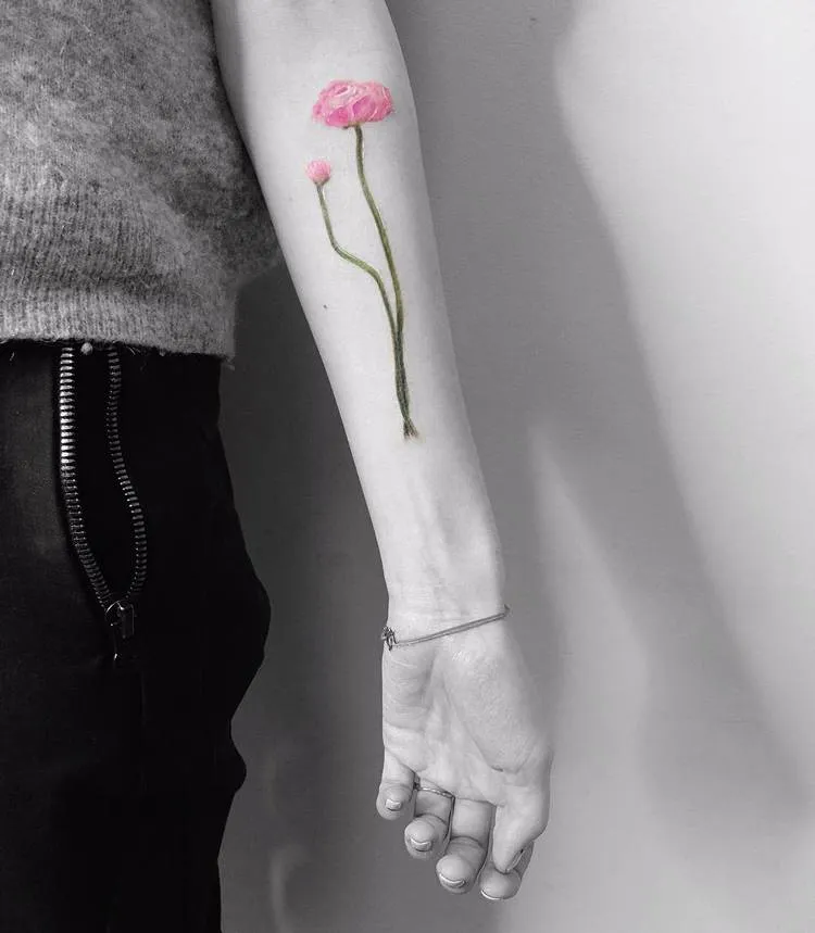 Pink Buttercup Tattoo by Vitaly Kazantsev