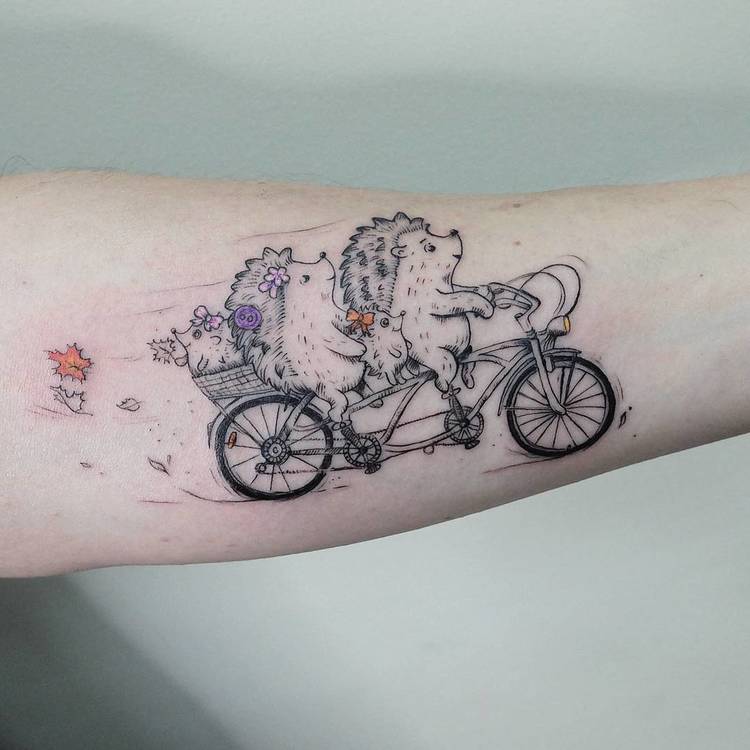 Funny Hedgedog Family on Bicycle by Vitaly Kazantsev