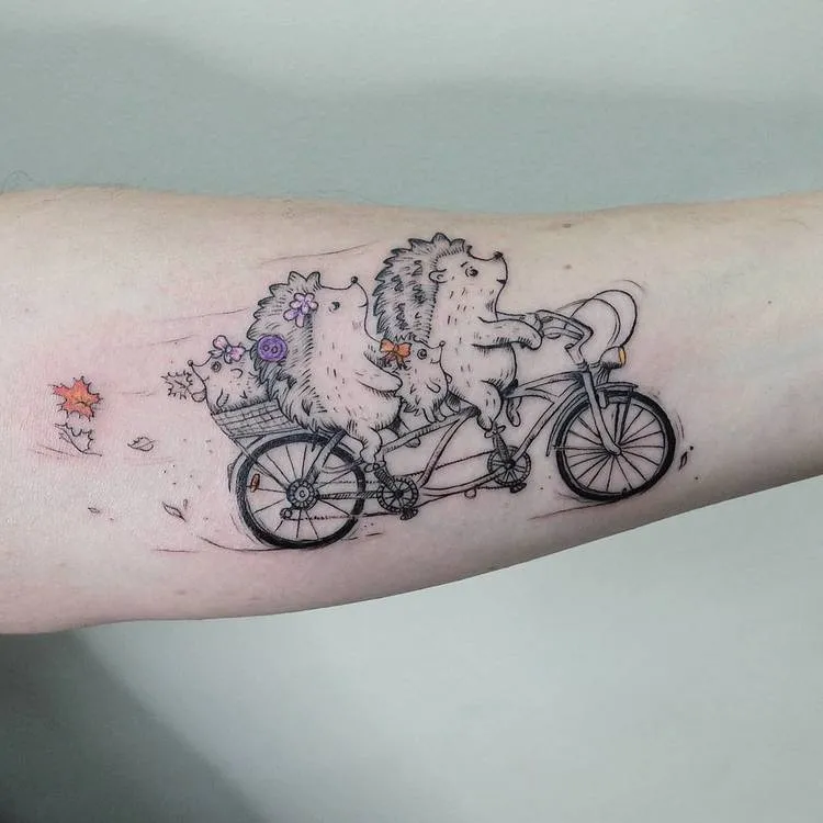 Funny Hedgedog Family on Bicycle by Vitaly Kazantsev