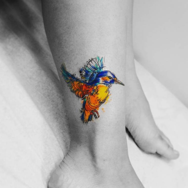 Colored Hummingbird Tattoo by Vitaly Kazantsev