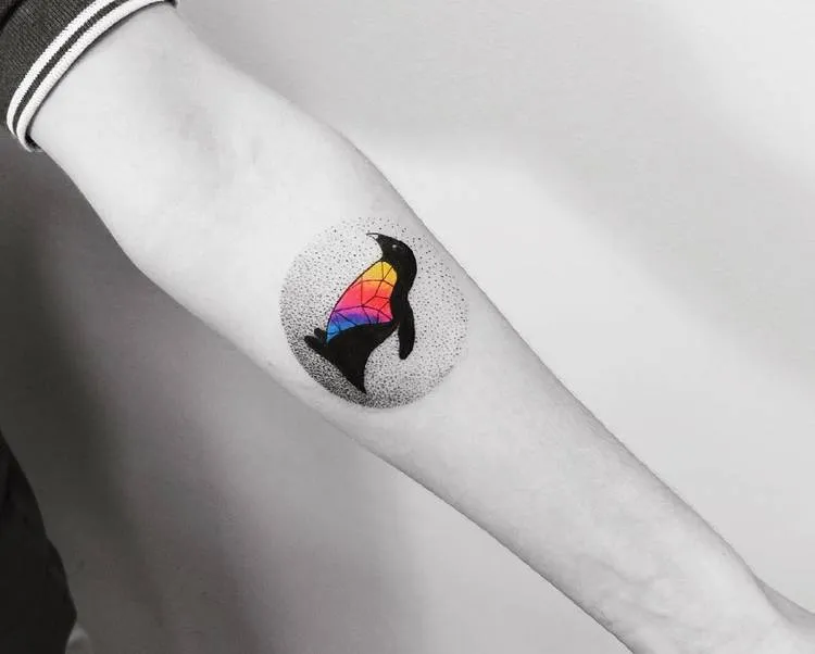 Abstract Penguin Tattoo and Dotwork Circle by Vitaly Kazantsev
