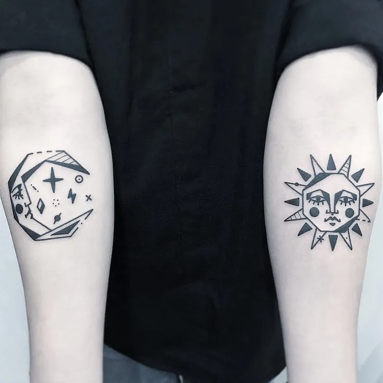 Moon and Sun Blackwork Tattoos by Greemtattoo