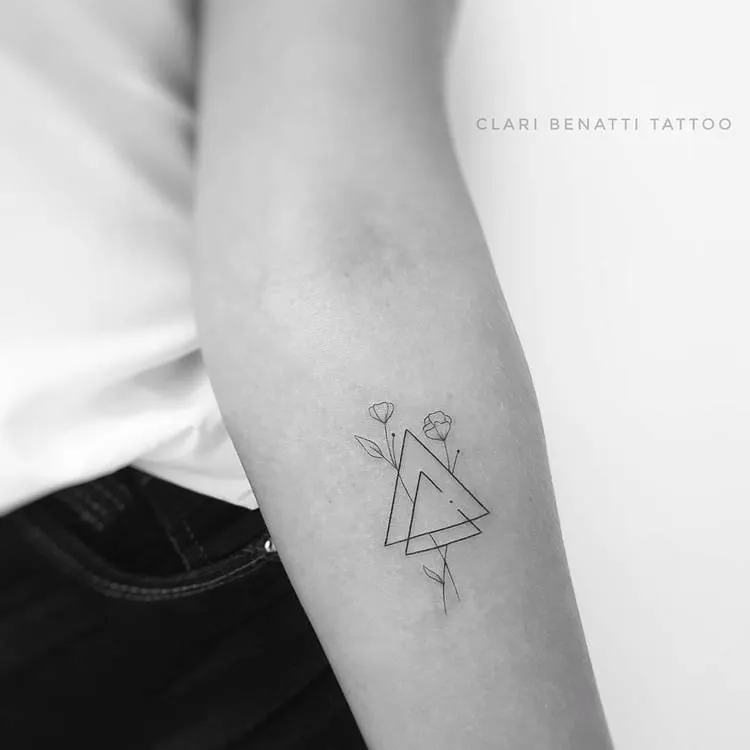 Minimalist Triangles and Flowers&nbsp;Tattoo by Clari Benatti