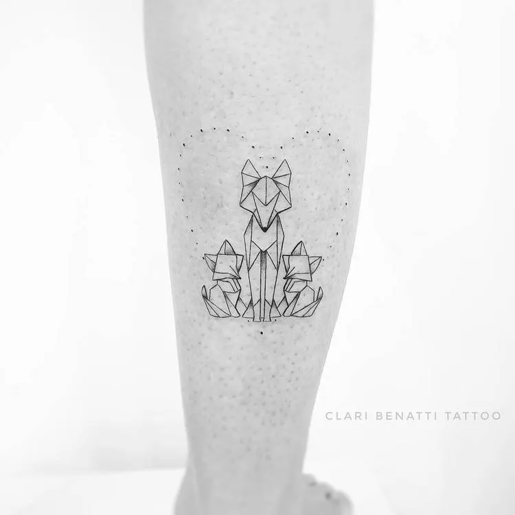 Geometric Foxes and Dotwork Heart Tattoo by Clari Benatti