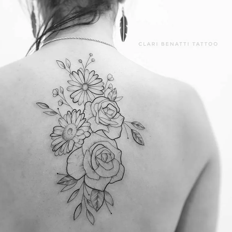 Roses and Daisies Tattoo by Clari Benatti