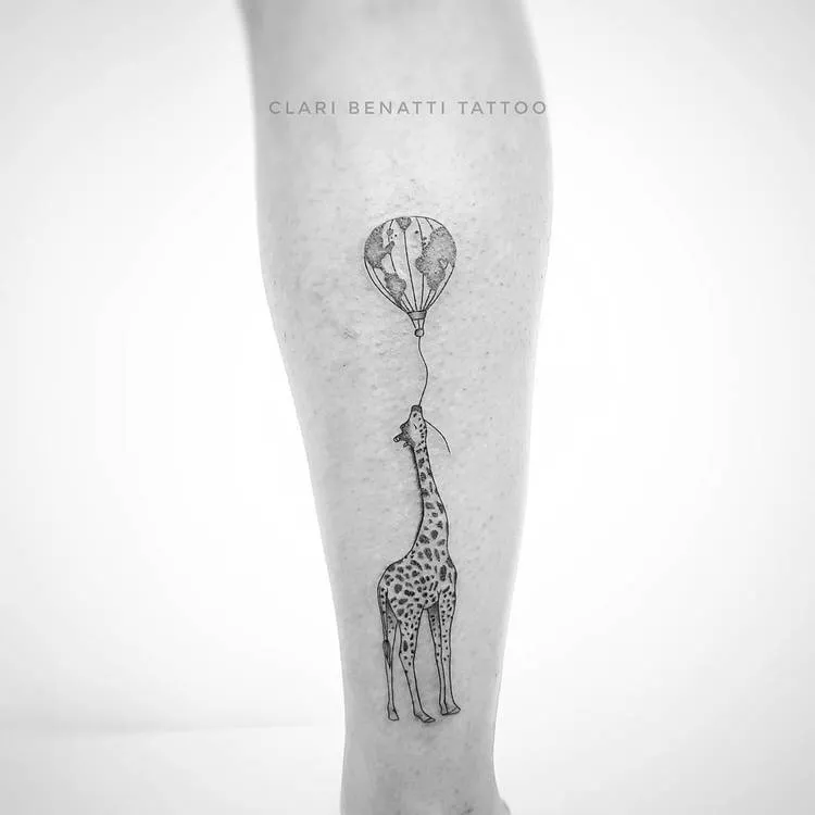 Giraffe and Earth Balloon Tattoo by Clari Benatti