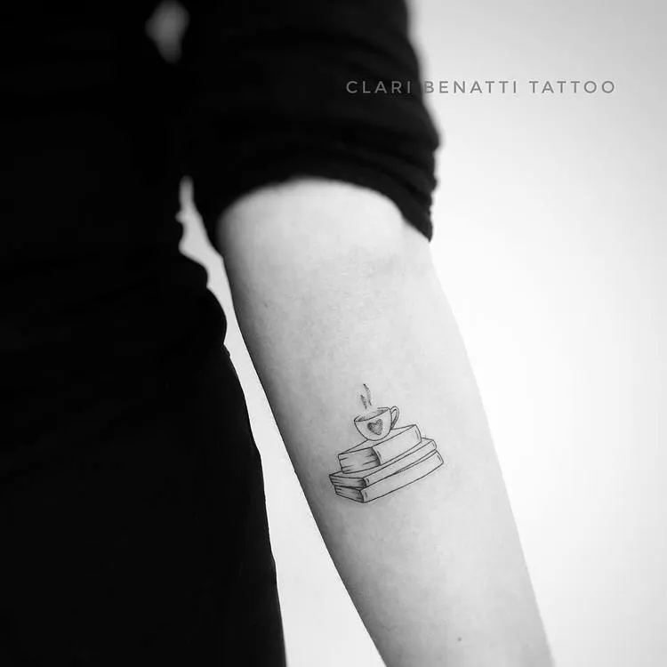 Books and Coffee Tattoo by Clari Benatti
