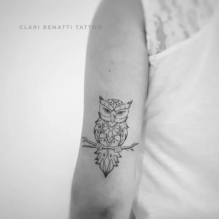 Ornamental Owl Tattoo by Clari Benatti