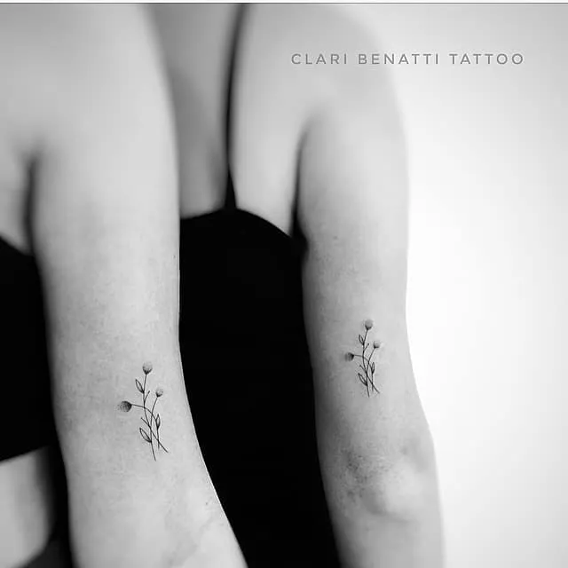 Matching Botanical Tattoos by Clari Benatti