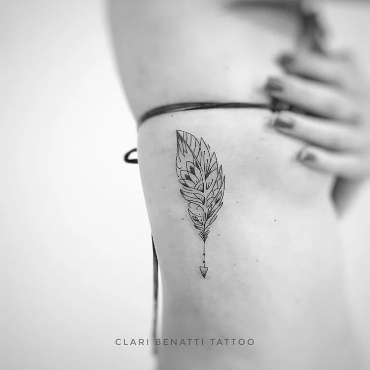 Ornamental Feather and Arrow Tattoo by Clari Benatti