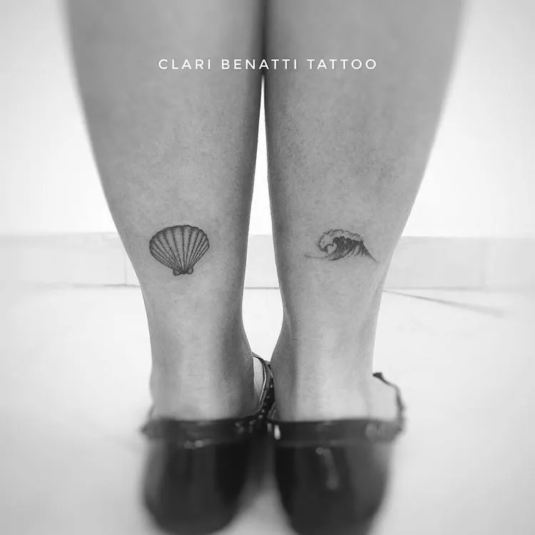 Small Seashell and Wave Tattoos by Clari Benatti