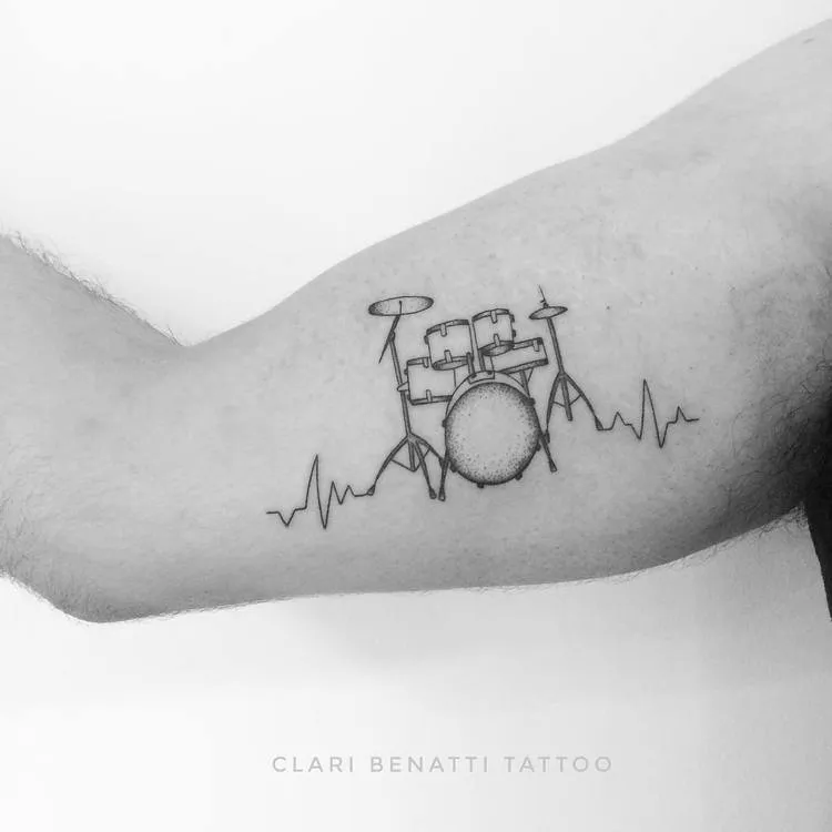 Dotwork Drums and Heartbeat Tattoo by Clari Benatti